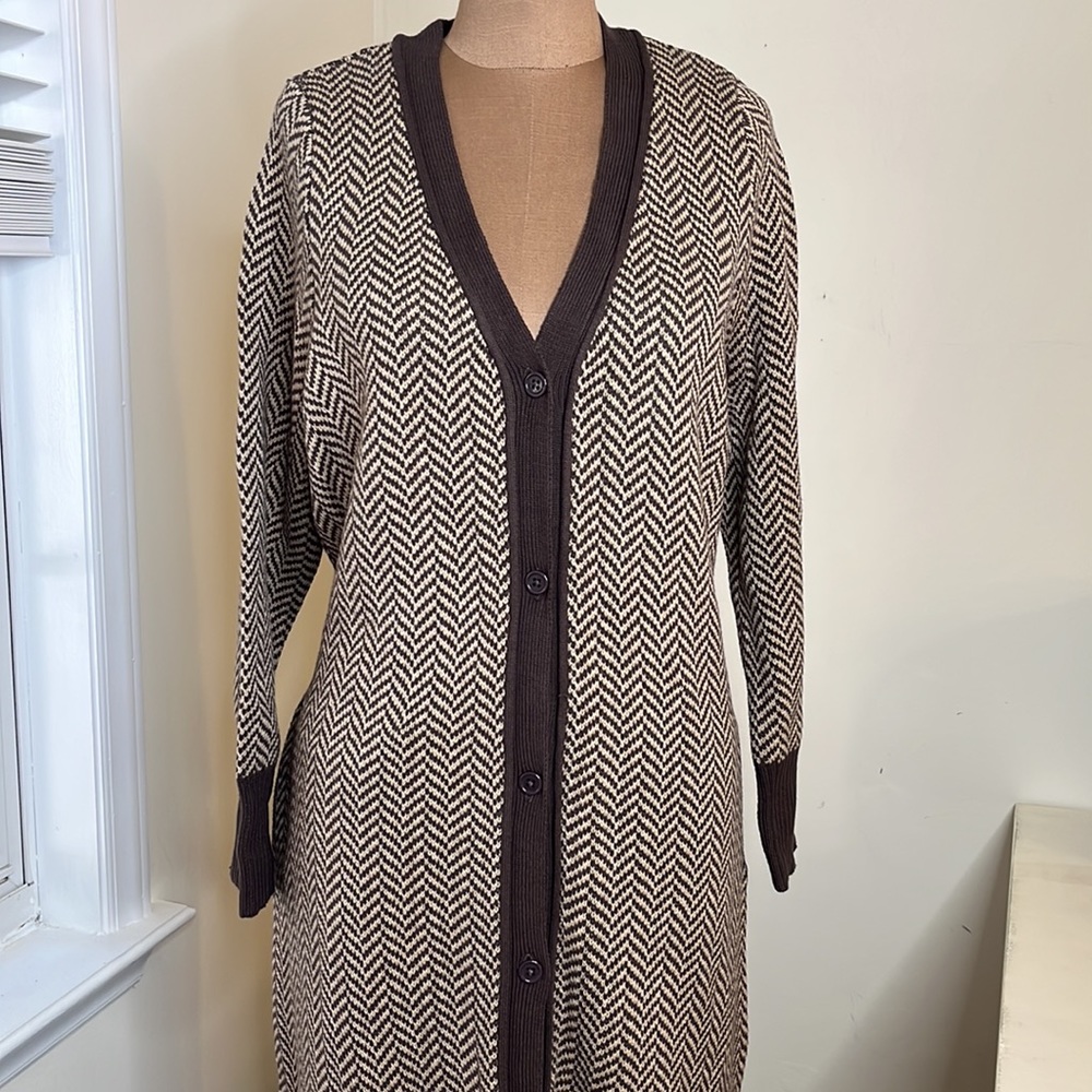 Jessica London Duster Cardigan Brown Chevron Stripe Size 14/16 NWOT